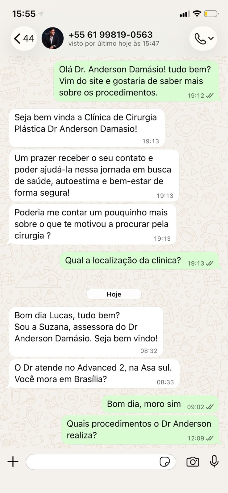 Print da conversa de WhatsApp do teste de cliente oculto